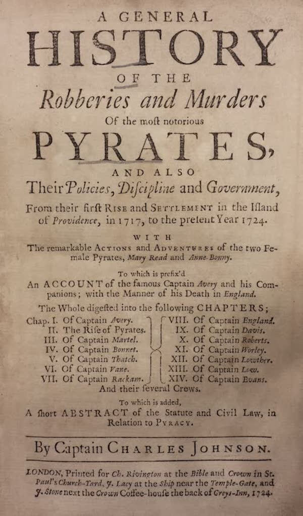 Captain Charles Johnson A General History Of Pyrates 1724   A General History Of The Pyrates 1st Edition 1724 